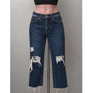 Guess Dark Blue Wash Distressed Slim Leg Raw Hem Denim Jeans 28